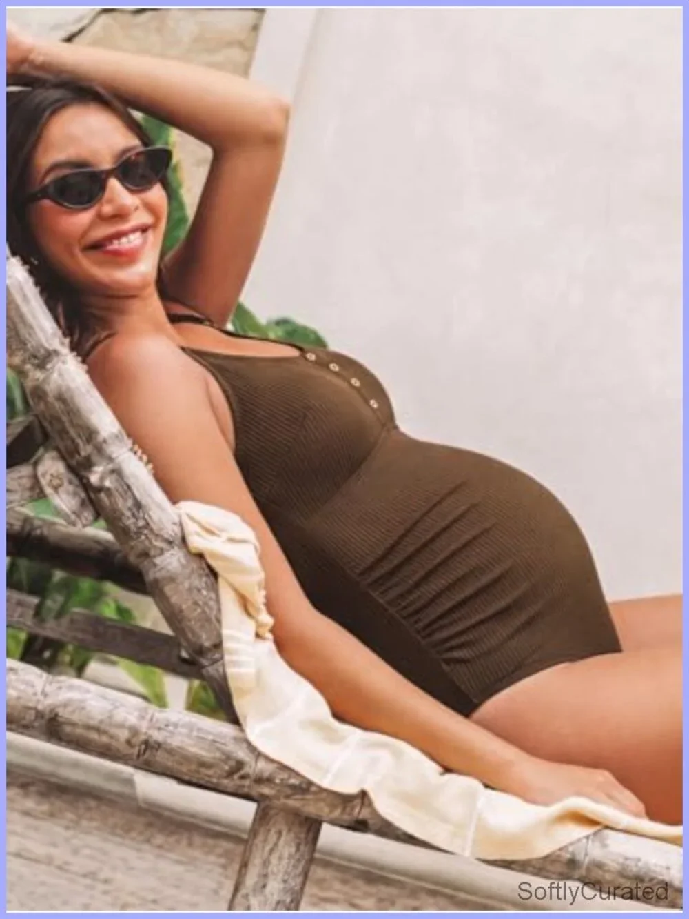 Maternity One Piece Swimsuit Adjustable Spaghetti Straps Scoop Neck Back Cutout